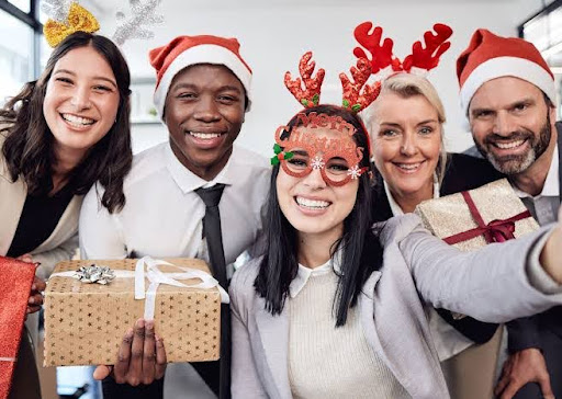 Happy Employees with Holiday Gifts
