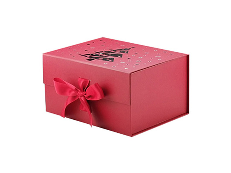 Collapsible Christmas Gift Red Packaging Boxes With Fixed Ribbon