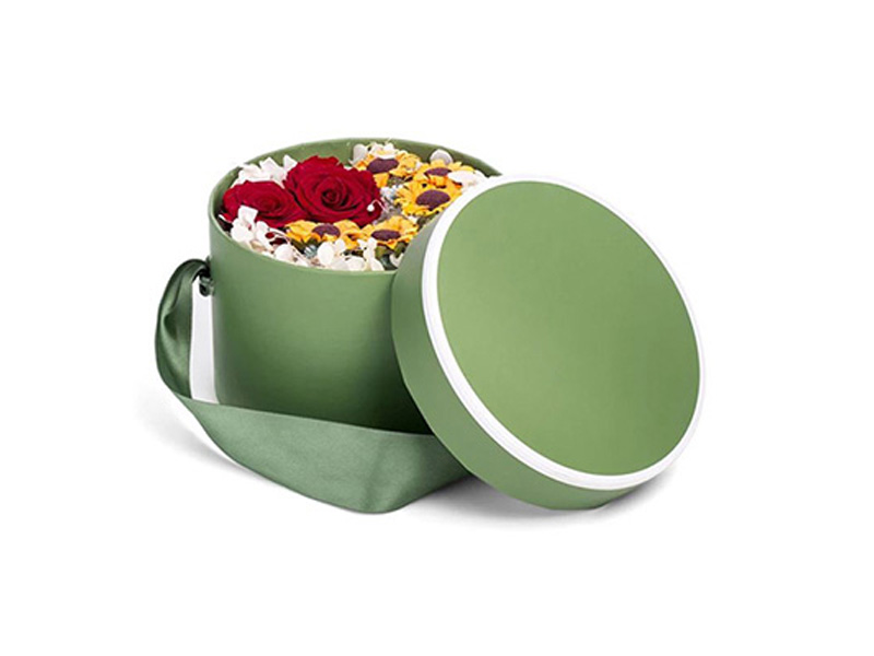 Green Round Flower Box With Ribbon